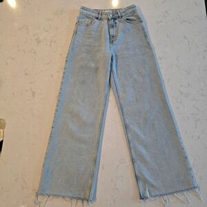 ZARA Wide Leg Jeans Light Wash Frayed Hem Denim Women Size 6